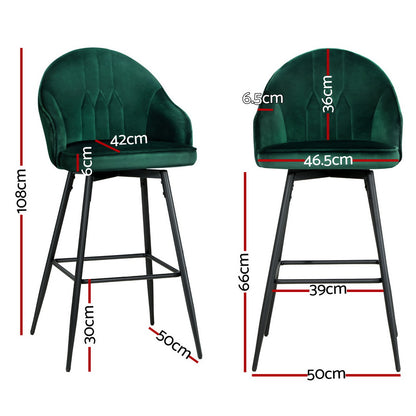 Artiss 4x Bar Stools Velvet Swivel Metal Legs Green-Furniture &gt; Bar Stools &amp; Chairs &gt; Massage Chairs-PEROZ Accessories