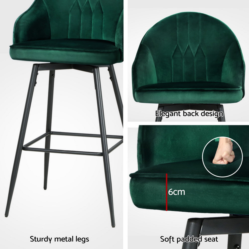 Artiss 4x Bar Stools Velvet Swivel Metal Legs Green-Furniture &gt; Bar Stools &amp; Chairs &gt; Massage Chairs-PEROZ Accessories
