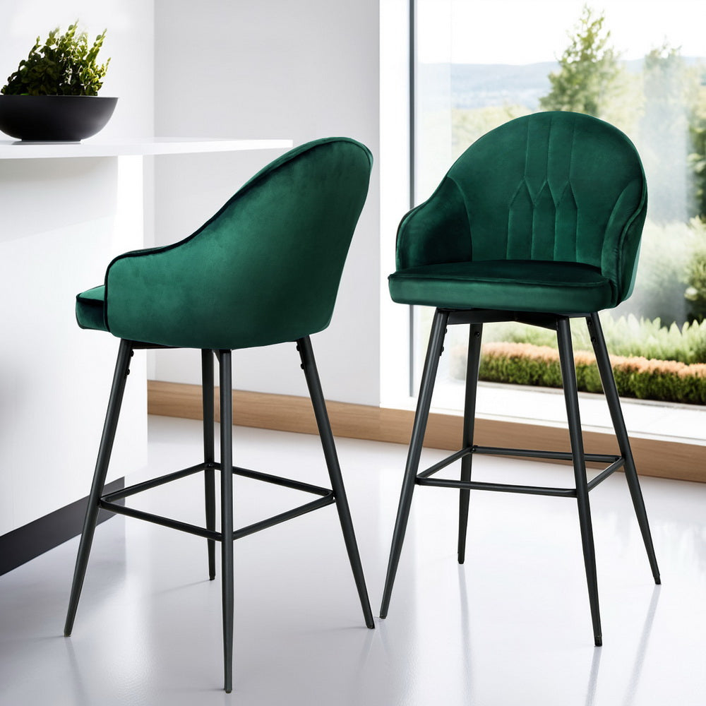 Artiss 4x Bar Stools Velvet Swivel Metal Legs Green-Furniture &gt; Bar Stools &amp; Chairs &gt; Massage Chairs-PEROZ Accessories