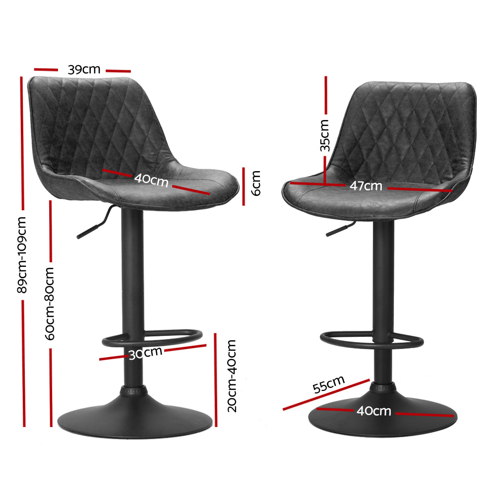 Artiss 2x Bar Stools Gas Lift Vintage Leather Black-Bar Stools-PEROZ Accessories