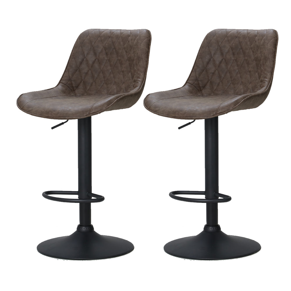 Artiss 2x Bar Stools Gas Lift Vintage Leather Brown-Bar Stools-PEROZ Accessories