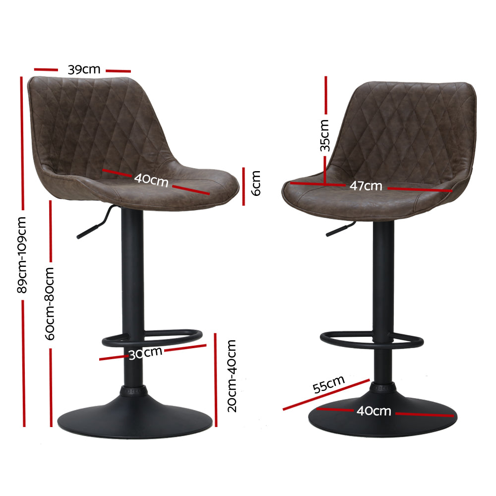 Artiss 2x Bar Stools Gas Lift Vintage Leather Brown-Bar Stools-PEROZ Accessories
