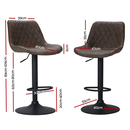 Artiss 2x Bar Stools Gas Lift Vintage Leather Brown-Bar Stools-PEROZ Accessories