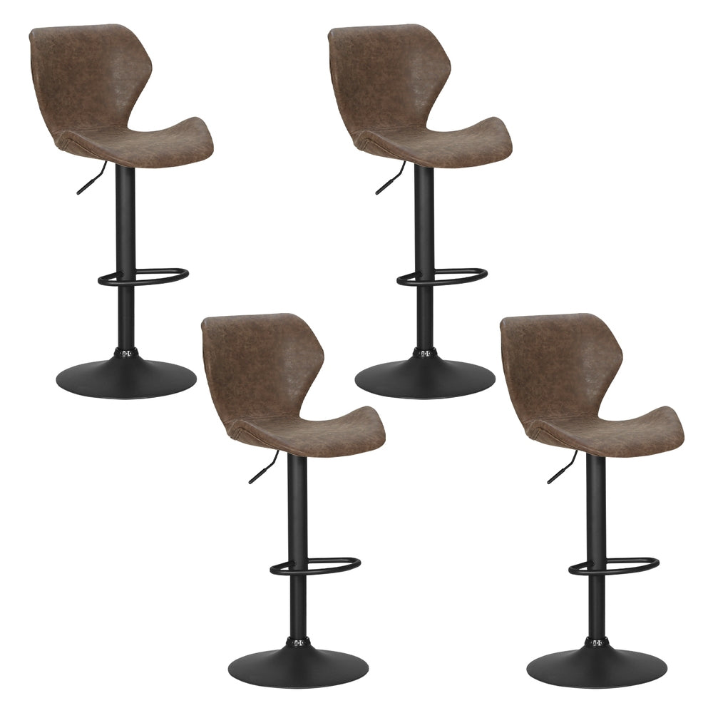 Artiss 4x Bar Stools Vintage Leather Gas Lift Brown-Furniture &gt; Bar Stools &amp; Chairs &gt; Massage Chairs-PEROZ Accessories