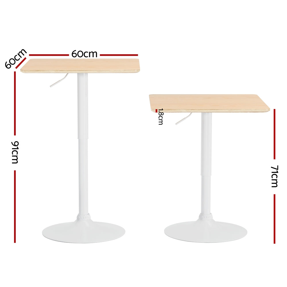 Artiss Bar Table Swivel Base Gas Lift Counter Dining Table 60CM Square Pine-Furniture &gt; Dining-PEROZ Accessories