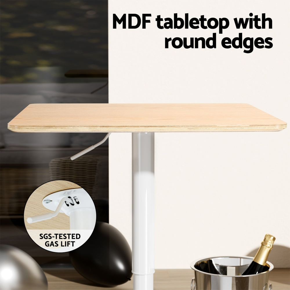 Artiss Bar Table Swivel Base Gas Lift Counter Dining Table 60CM Square Pine-Furniture &gt; Dining-PEROZ Accessories