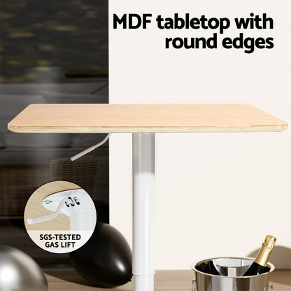 Artiss Bar Table Swivel Base Gas Lift Counter Dining Table 60CM Square Pine-Furniture &gt; Dining-PEROZ Accessories