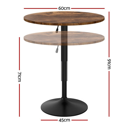 Artiss Height Adjustable Bar Table 360 Swivel Round Gaslift Design 60cm Rustic Brown Black-Furniture &gt; Bar Stools &amp; Chairs &gt; Table &amp; Bar Stools-PEROZ Accessories