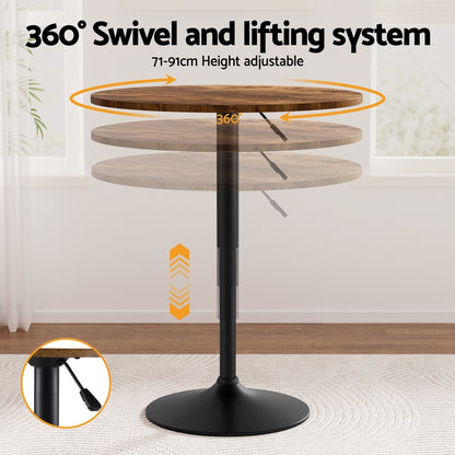 Artiss Height Adjustable Bar Table 360 Swivel Round Gaslift Design 60cm Rustic Brown Black-Furniture &gt; Bar Stools &amp; Chairs &gt; Table &amp; Bar Stools-PEROZ Accessories