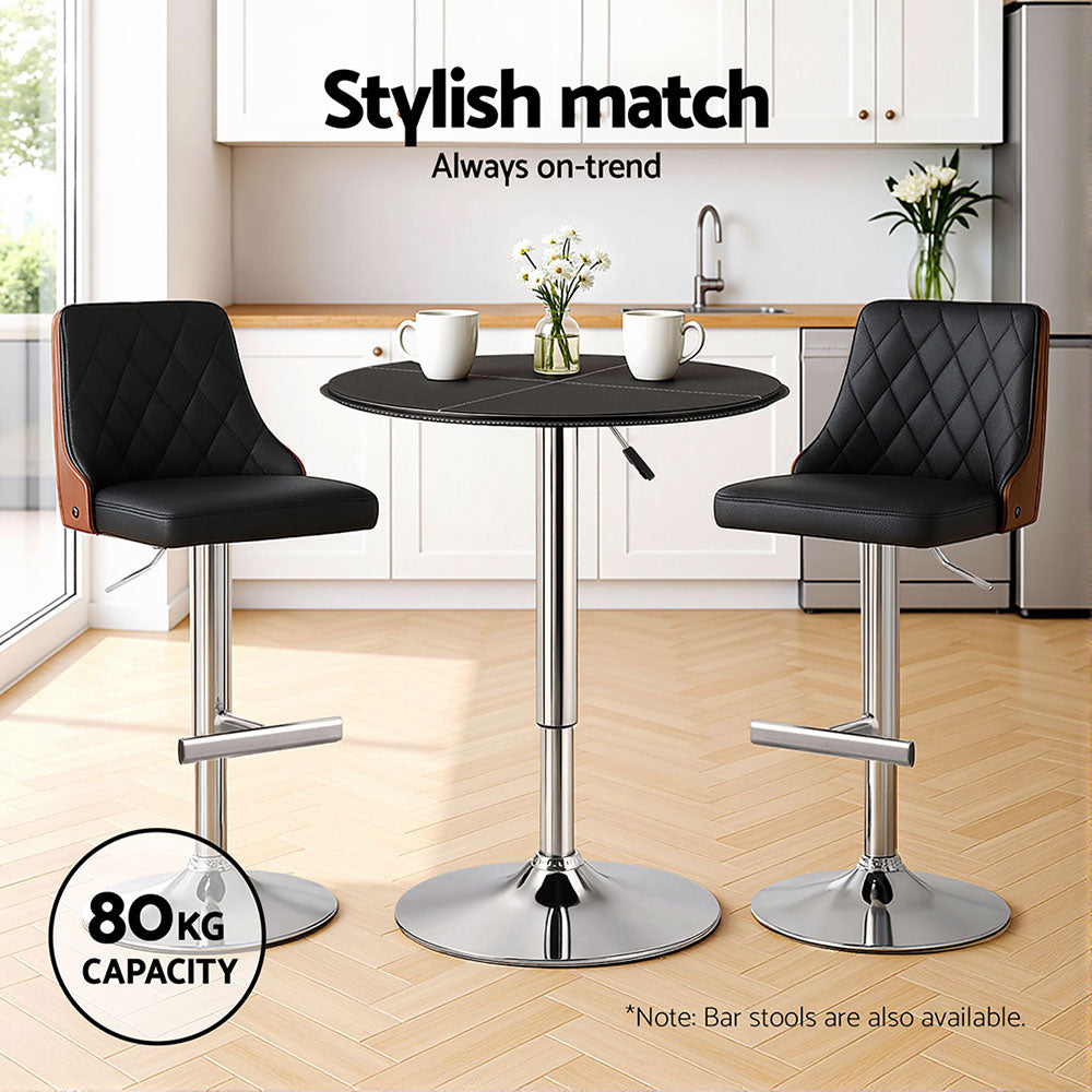 Artiss Bar Table Round Swivel Height Adjustable 62cm Modern PVC Leather Black-Furniture &gt; Bar Stools &amp; Chairs &gt; Table &amp; Bar Stools-PEROZ Accessories