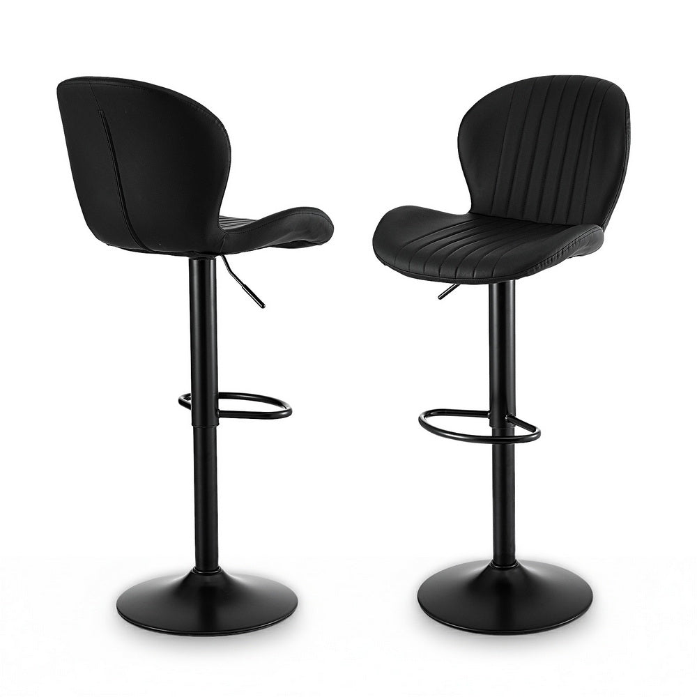 Artiss 2x Bar Stools Kitchen Swivel Gas Lift Counter Chair Shell Leather Black-Furniture &gt; Bar Stools &amp; Chairs &gt; Table &amp; Bar Stools-PEROZ Accessories