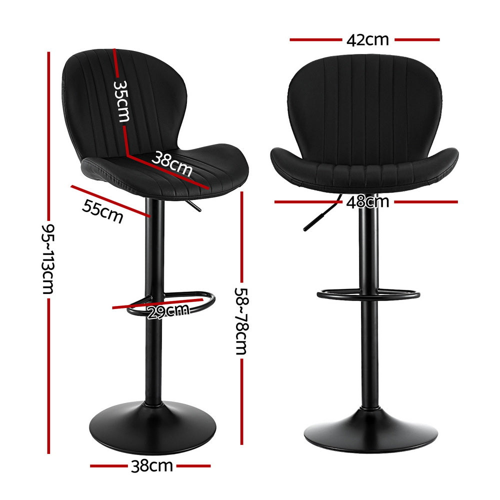 Artiss 2x Bar Stools Kitchen Swivel Gas Lift Counter Chair Shell Leather Black-Furniture &gt; Bar Stools &amp; Chairs &gt; Table &amp; Bar Stools-PEROZ Accessories