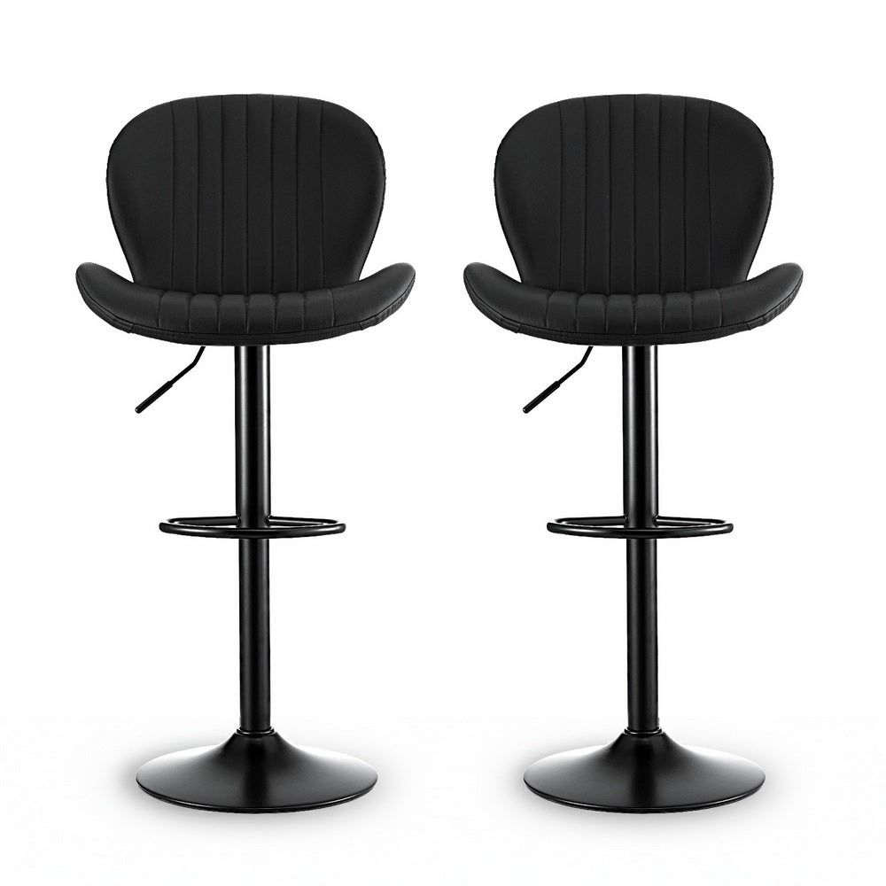 Artiss 2x Bar Stools Kitchen Swivel Gas Lift Counter Chair Shell Leather Black-Furniture &gt; Bar Stools &amp; Chairs &gt; Table &amp; Bar Stools-PEROZ Accessories