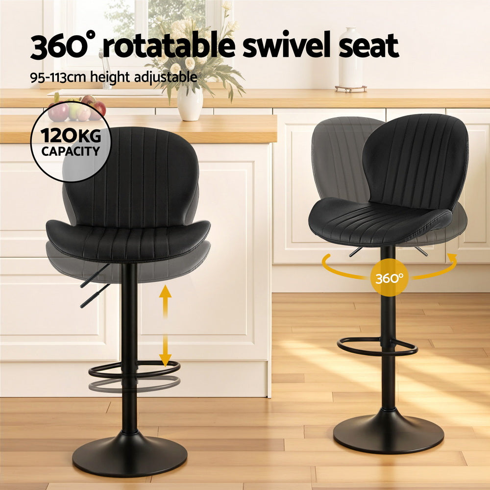 Artiss 2x Bar Stools Kitchen Swivel Gas Lift Counter Chair Shell Leather Black-Furniture &gt; Bar Stools &amp; Chairs &gt; Table &amp; Bar Stools-PEROZ Accessories