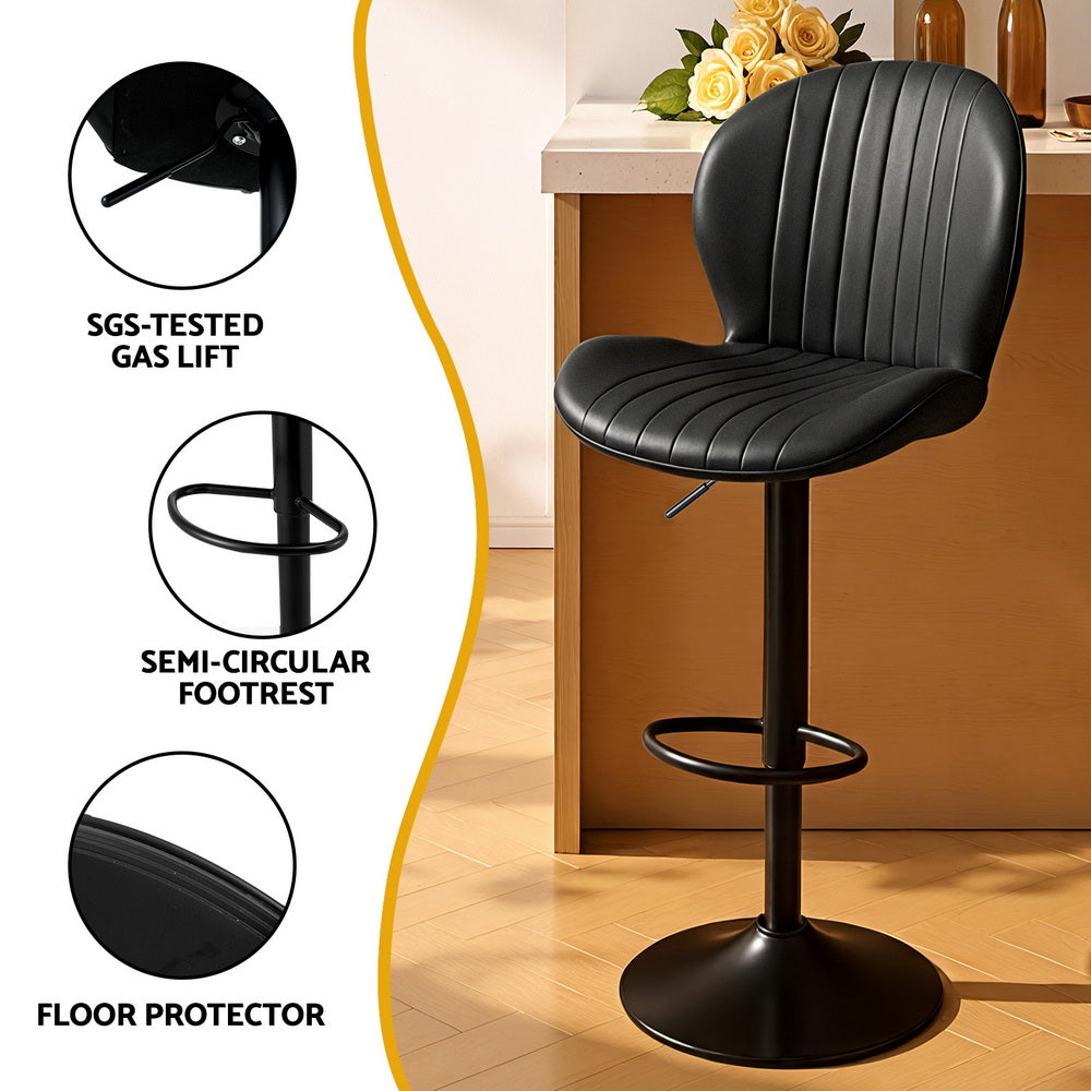 Artiss 2x Bar Stools Kitchen Swivel Gas Lift Counter Chair Shell Leather Black-Furniture &gt; Bar Stools &amp; Chairs &gt; Table &amp; Bar Stools-PEROZ Accessories