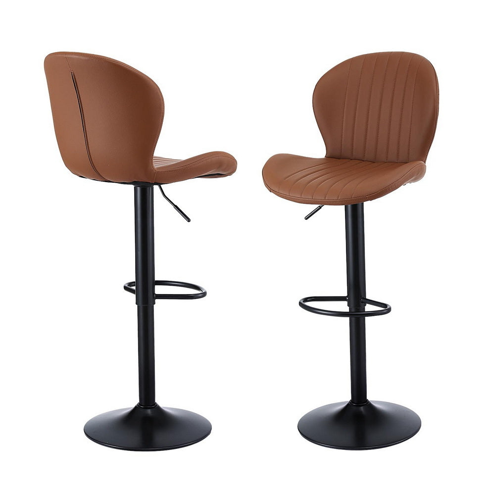 Artiss 2x Bar Stools Kitchen Swivel Gas Lift Counter Chair Shell Leather Brown-Furniture &gt; Bar Stools &amp; Chairs &gt; Table &amp; Bar Stools-PEROZ Accessories
