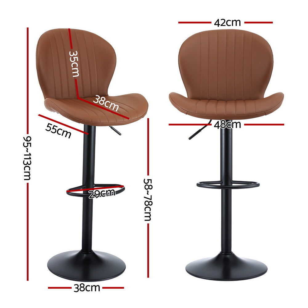 Artiss 2x Bar Stools Kitchen Swivel Gas Lift Counter Chair Shell Leather Brown-Furniture &gt; Bar Stools &amp; Chairs &gt; Table &amp; Bar Stools-PEROZ Accessories