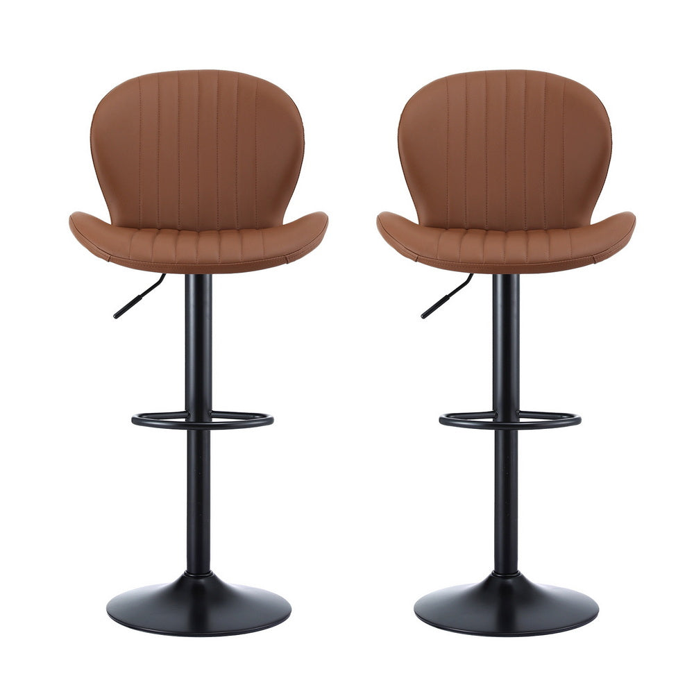 Artiss 2x Bar Stools Kitchen Swivel Gas Lift Counter Chair Shell Leather Brown-Furniture &gt; Bar Stools &amp; Chairs &gt; Table &amp; Bar Stools-PEROZ Accessories