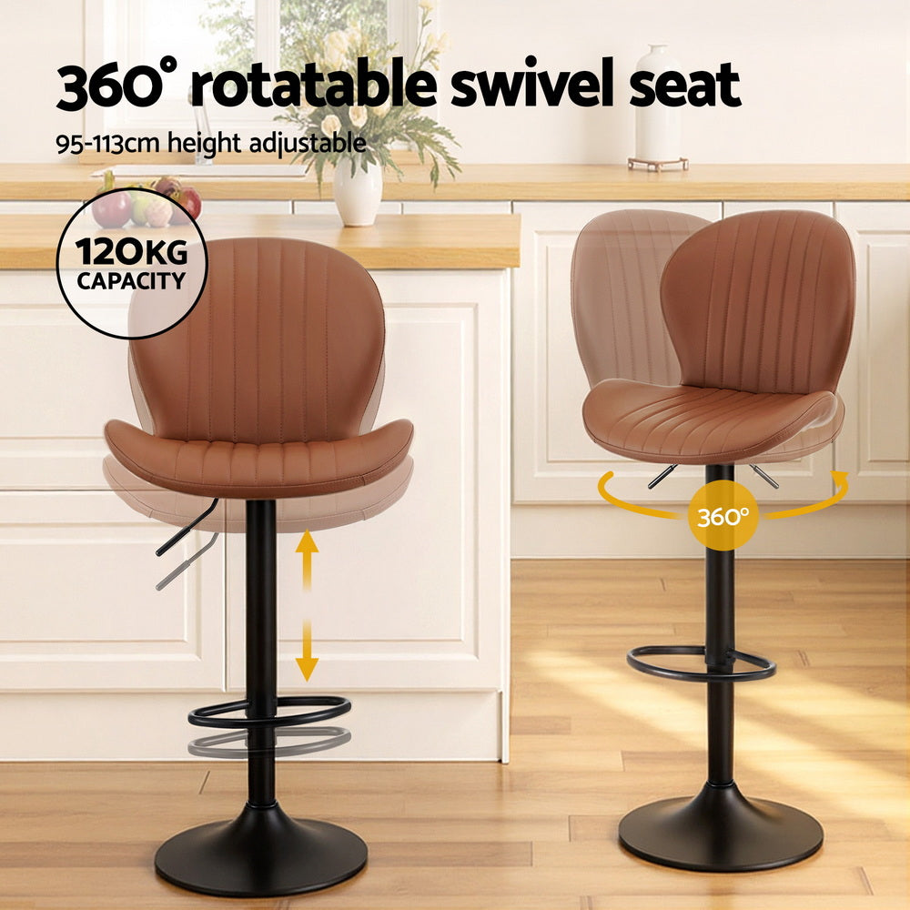 Artiss 2x Bar Stools Kitchen Swivel Gas Lift Counter Chair Shell Leather Brown-Furniture &gt; Bar Stools &amp; Chairs &gt; Table &amp; Bar Stools-PEROZ Accessories