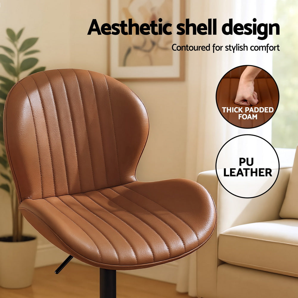 Artiss 2x Bar Stools Kitchen Swivel Gas Lift Counter Chair Shell Leather Brown-Furniture &gt; Bar Stools &amp; Chairs &gt; Table &amp; Bar Stools-PEROZ Accessories