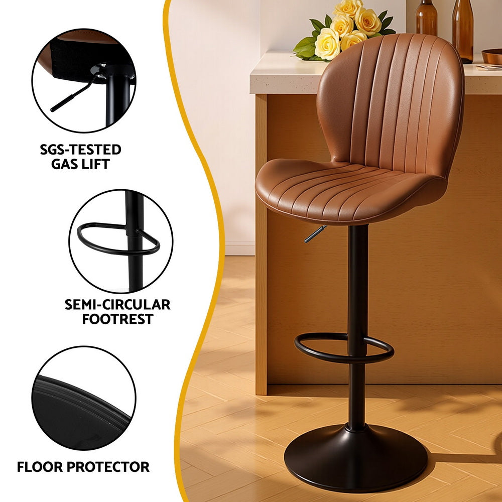 Artiss 2x Bar Stools Kitchen Swivel Gas Lift Counter Chair Shell Leather Brown-Furniture &gt; Bar Stools &amp; Chairs &gt; Table &amp; Bar Stools-PEROZ Accessories