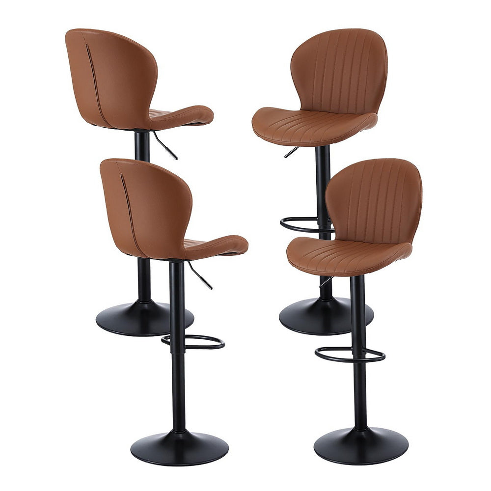 Artiss 4x Bar Stools Kitchen Swivel Gas Lift Counter Chair Shell Leather Brown-Furniture &gt; Bar Stools &amp; Chairs &gt; Table &amp; Bar Stools-PEROZ Accessories