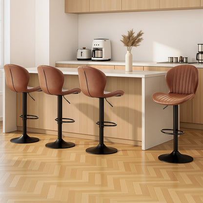 Artiss 4x Bar Stools Kitchen Swivel Gas Lift Counter Chair Shell Leather Brown-Furniture &gt; Bar Stools &amp; Chairs &gt; Table &amp; Bar Stools-PEROZ Accessories
