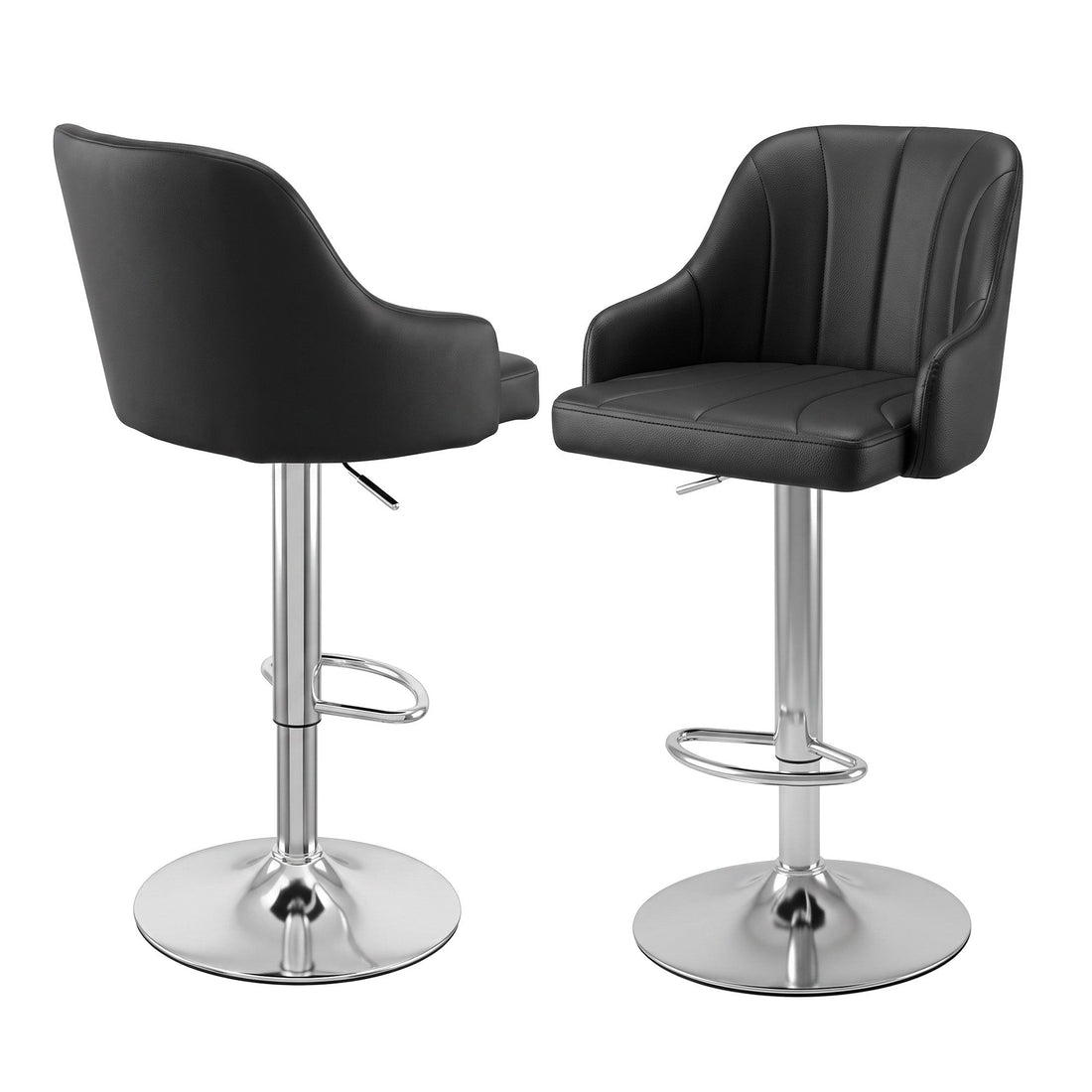 Artiss Bar Stool X2 Gas Lift Adjustable Curved Striped Backrest PU Leather Black-Furniture > Bar Stools &amp; Chairs > Table &amp; Bar Stools-PEROZ Accessories