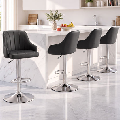 Artiss Bar Stool X4 Gas Lift Adjustable Curved Striped Backrest PU Leather Black