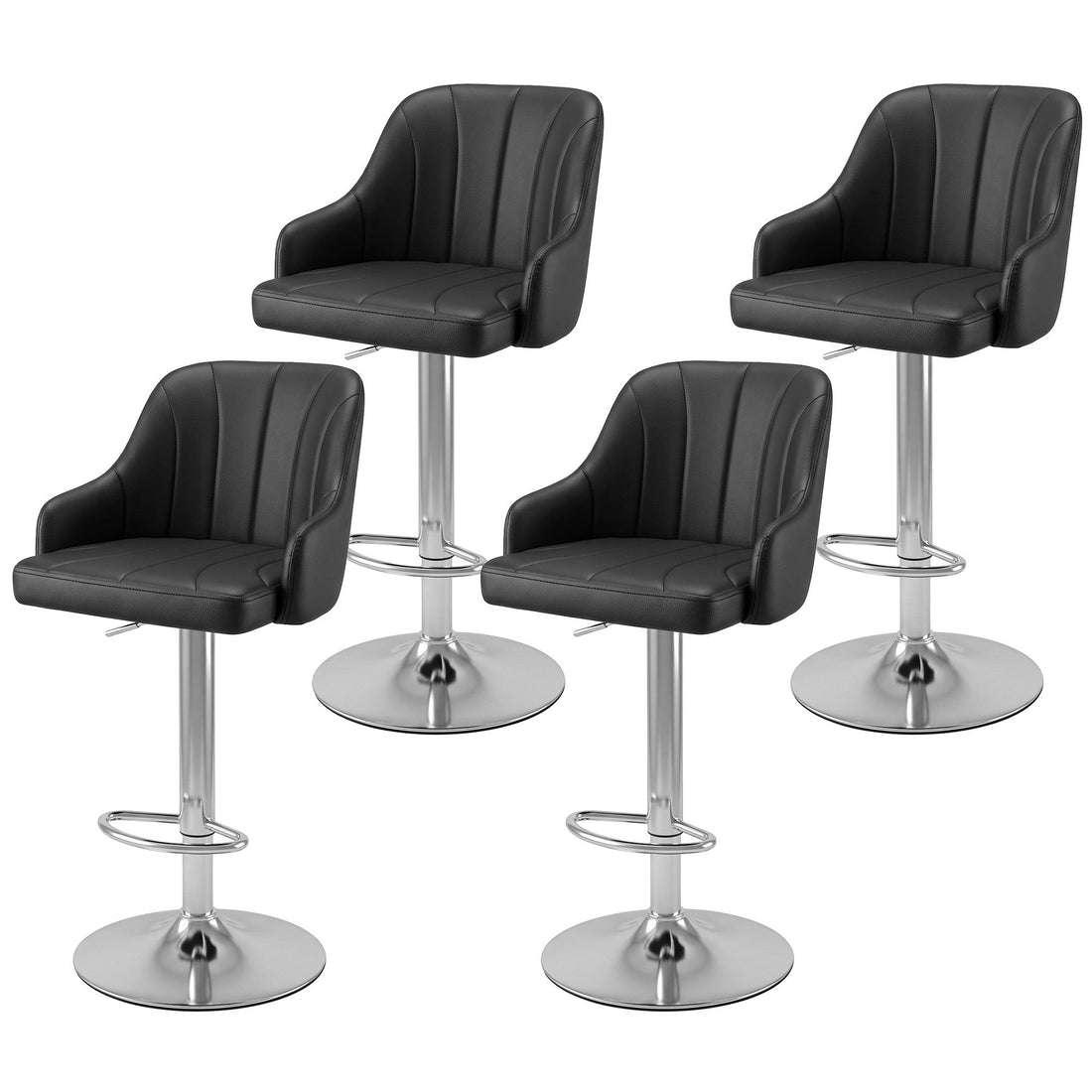 Artiss Bar Stool X4 Gas Lift Adjustable Curved Striped Backrest PU Leather Black-Furniture > Bar Stools &amp; Chairs > Table &amp; Bar Stools-PEROZ Accessories