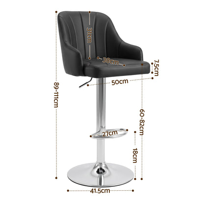 Artiss Bar Stool X4 Gas Lift Adjustable Curved Striped Backrest PU Leather Black