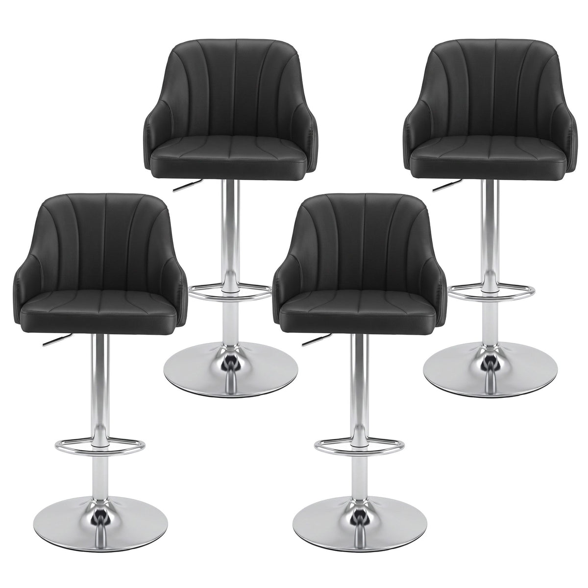 Artiss Bar Stool X4 Gas Lift Adjustable Curved Striped Backrest PU Leather Black