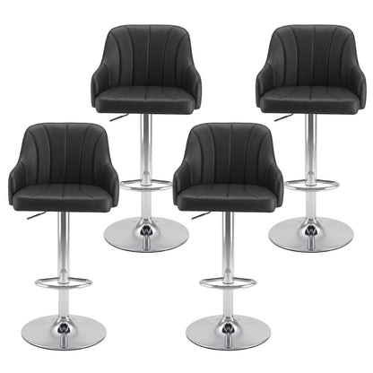 Artiss Bar Stool X4 Gas Lift Adjustable Curved Striped Backrest PU Leather Black