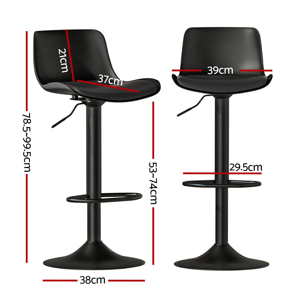 Artiss 2x Bar Stools Padded Seat Gas Lift Black-Furniture &gt; Bar Stools &amp; Chairs-PEROZ Accessories