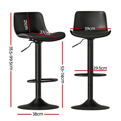 Artiss 2x Bar Stools Padded Seat Gas Lift Black-Furniture &gt; Bar Stools &amp; Chairs-PEROZ Accessories