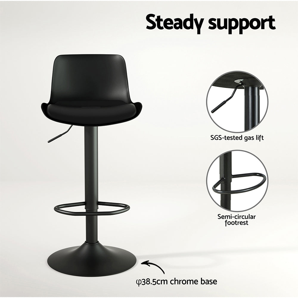 Artiss 2x Bar Stools Padded Seat Gas Lift Black-Furniture &gt; Bar Stools &amp; Chairs-PEROZ Accessories