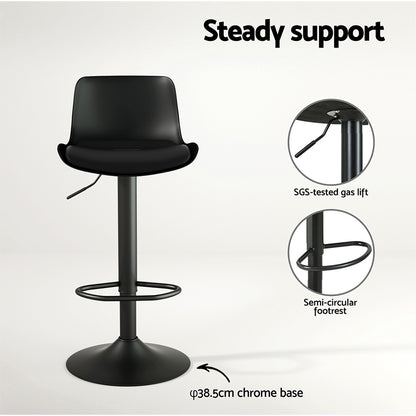 Artiss 2x Bar Stools Padded Seat Gas Lift Black-Furniture &gt; Bar Stools &amp; Chairs-PEROZ Accessories