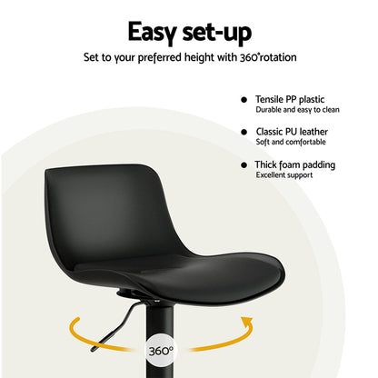 Artiss 2x Bar Stools Padded Seat Gas Lift Black-Furniture &gt; Bar Stools &amp; Chairs-PEROZ Accessories
