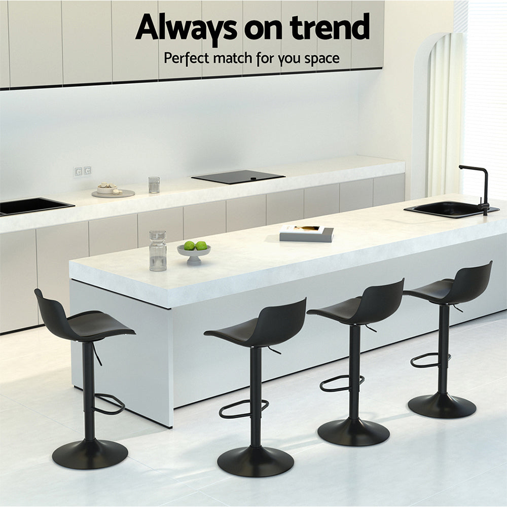 Artiss 2x Bar Stools Padded Seat Gas Lift Black-Furniture &gt; Bar Stools &amp; Chairs-PEROZ Accessories
