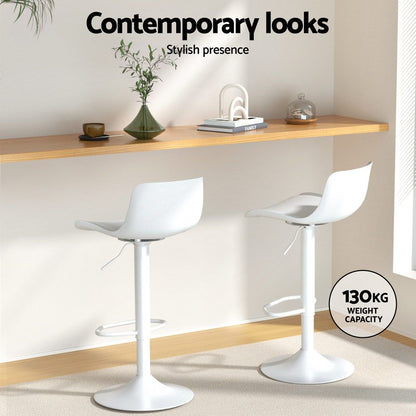 Artiss Bar Stools Kitchen Swivel Gas Lift Stool Leather Dining Chairs White x2-Furniture > Bar Stools &amp; Chairs-PEROZ Accessories