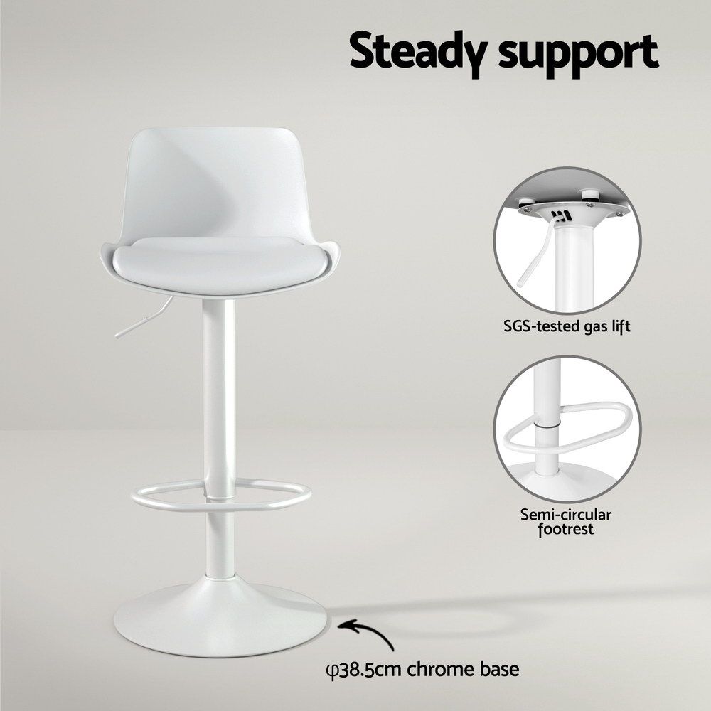 Artiss Bar Stools Kitchen Swivel Gas Lift Stool Leather Dining Chairs White x2-Furniture > Bar Stools &amp; Chairs-PEROZ Accessories