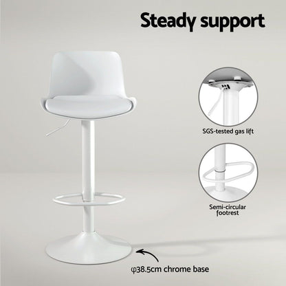 Artiss Bar Stools Kitchen Swivel Gas Lift Stool Leather Dining Chairs White x2-Furniture > Bar Stools &amp; Chairs-PEROZ Accessories