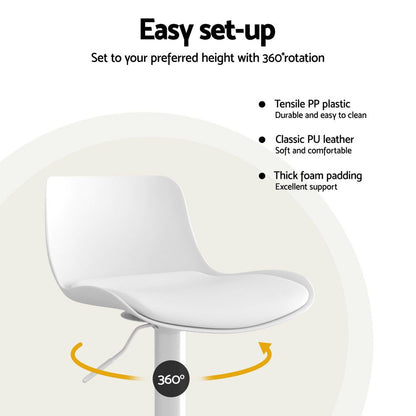 Artiss Bar Stools Kitchen Swivel Gas Lift Stool Leather Dining Chairs White x2-Furniture > Bar Stools &amp; Chairs-PEROZ Accessories