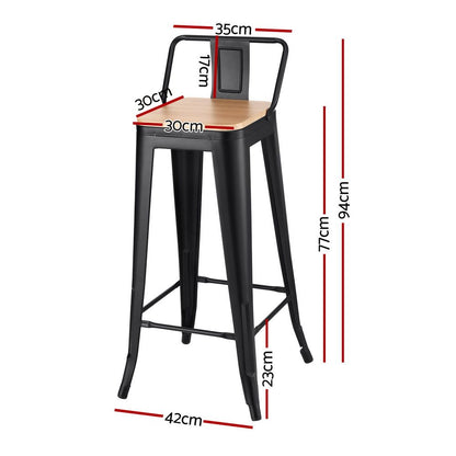 Artiss Metal Bar Stools Set of 2 Counter Height Barstools 77cm Seat Height w/ Removable Back-Furniture > Bar Stools &amp; Chairs > Table &amp; Bar Stools-PEROZ Accessories