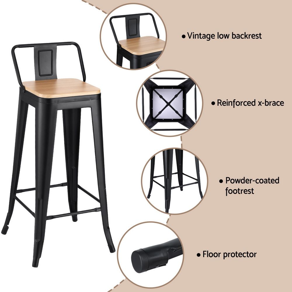 Artiss Metal Bar Stools Set of 2 Counter Height Barstools 77cm Seat Height w/ Removable Back-Furniture > Bar Stools &amp; Chairs > Table &amp; Bar Stools-PEROZ Accessories