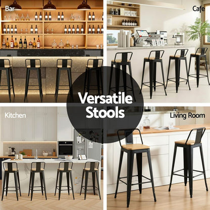 Artiss Metal Bar Stools Set of 2 Counter Height Barstools 77cm Seat Height w/ Removable Back-Furniture > Bar Stools &amp; Chairs > Table &amp; Bar Stools-PEROZ Accessories