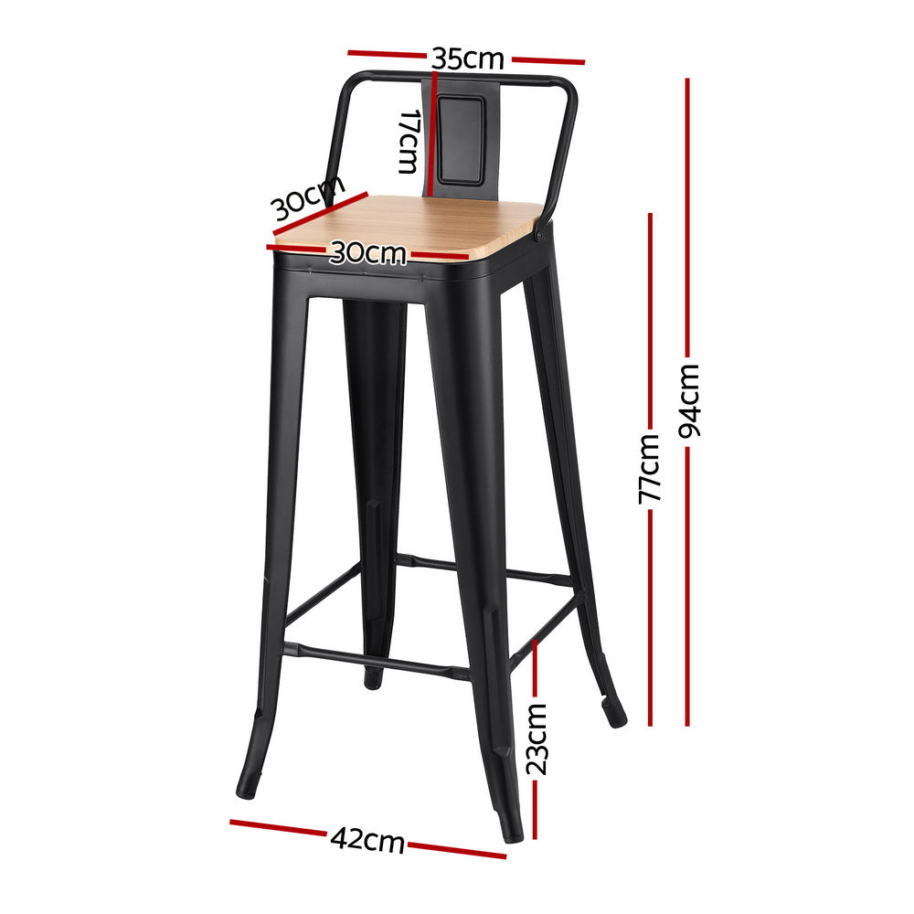 Artiss 2x Bar Stools Kitchen Counter High Chair Dining Stackable Metal Black-Furniture &gt; Bar Stools &amp; Chairs &gt; Table &amp; Bar Stools-PEROZ Accessories
