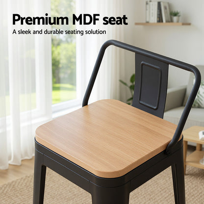 Artiss 2x Bar Stools Kitchen Counter High Chair Dining Stackable Metal Black-Furniture &gt; Bar Stools &amp; Chairs &gt; Table &amp; Bar Stools-PEROZ Accessories