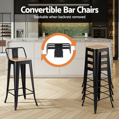 Artiss 4x Bar Stools Kitchen Counter High Chair Dining Stackable Metal Black-Furniture &gt; Bar Stools &amp; Chairs &gt; Table &amp; Bar Stools-PEROZ Accessories