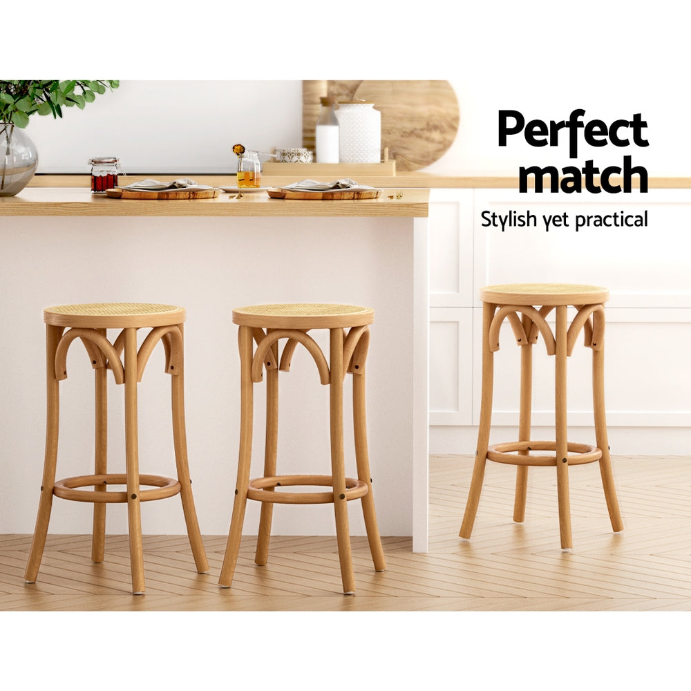 Artiss 2x Bar Stoosl Rattan Seat Wooden-Furniture &gt; Bar Stools &amp; Chairs-PEROZ Accessories